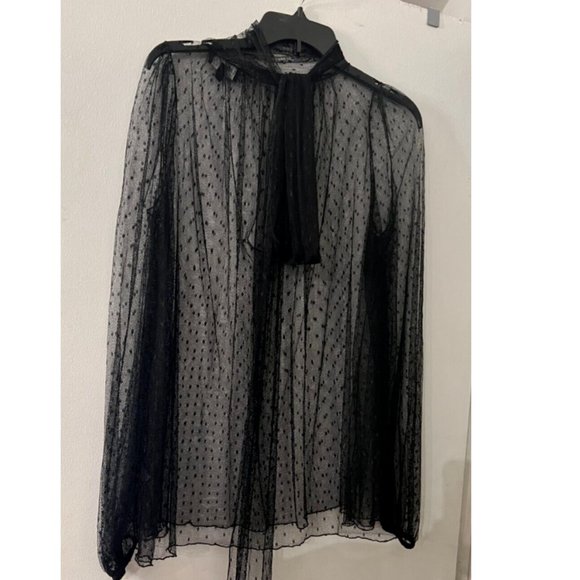 VINTAGE LA PERLA COLLEZIONE BLACK MESH SILK SHEER  BLOUSE TOP with Tie 42 - Picture 6 of 15